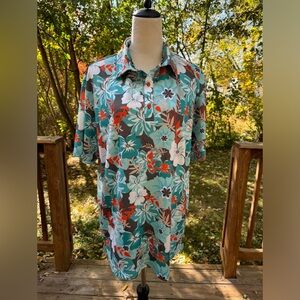 Tattoo Golf Shirt Mens Large Polo Aloha Performance Hawaiian Cool Stretch Floral